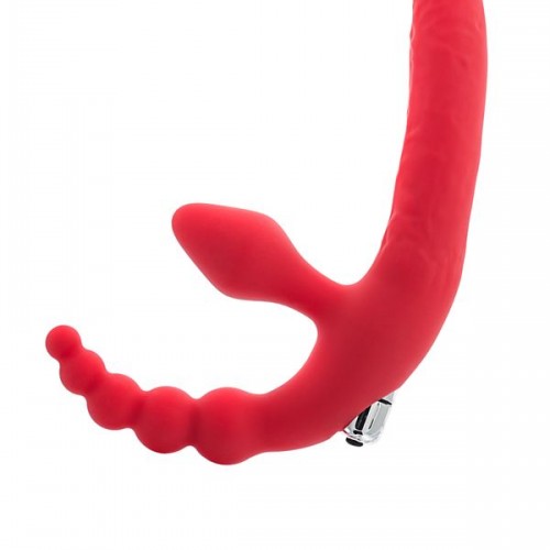 Vibratörlü Strapon, silikon, kırmızı, 35 cm