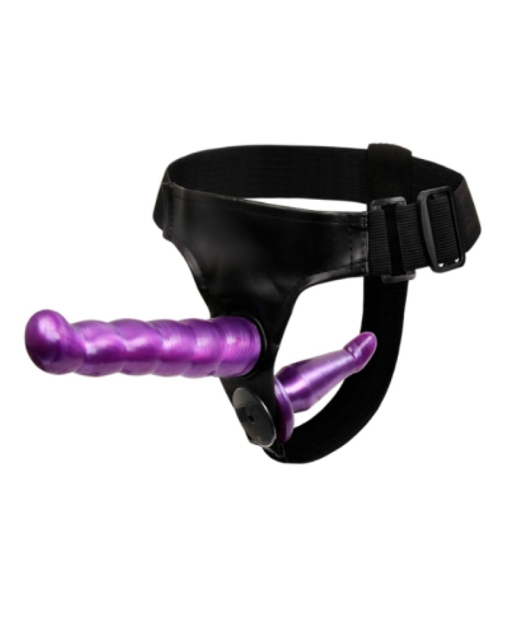 Çift Taraflı Mor Renk Belden Bağlamalı Dildo