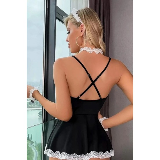 Siyah Renk Kadın Fantezi Hizmetçi Gecelik